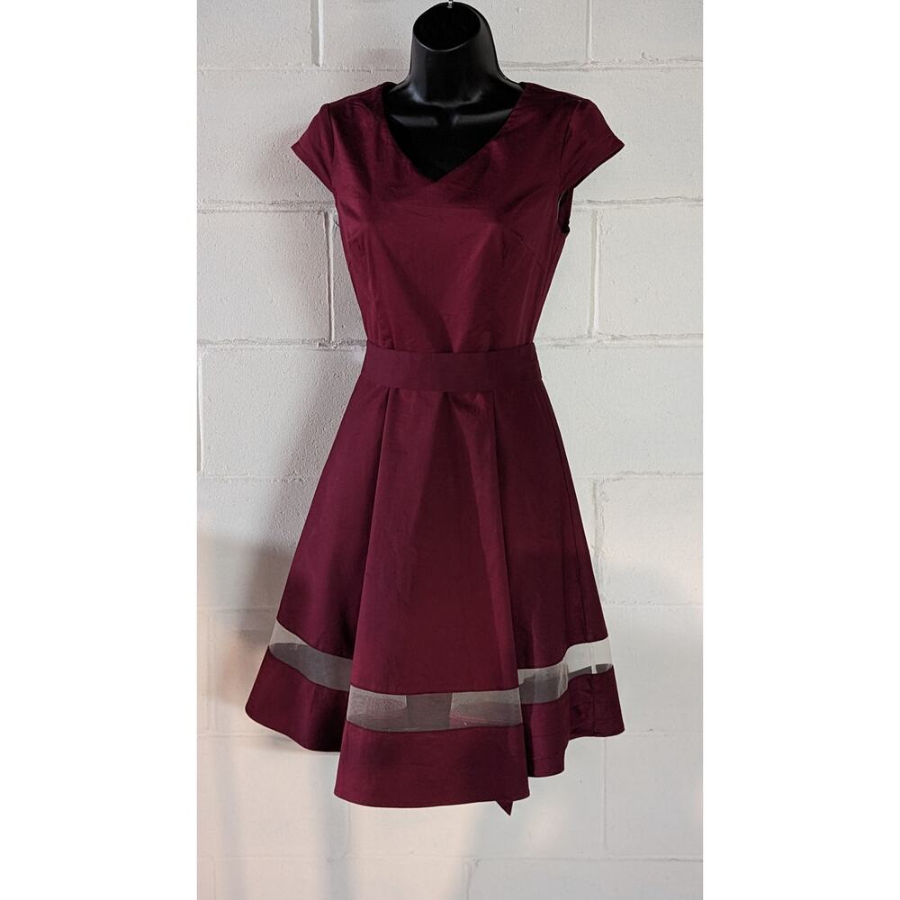 Gardenwed Fit Flare Dress V Neck Sleeveless Cap Sleeve A Line Retro Style Small